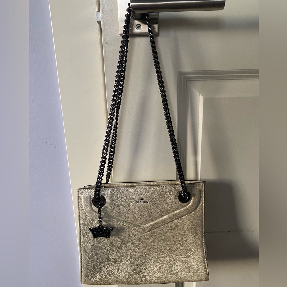 J.Estina Original Lorena Small Chain Leather‎ Shoulder Bag Pebbled Cream